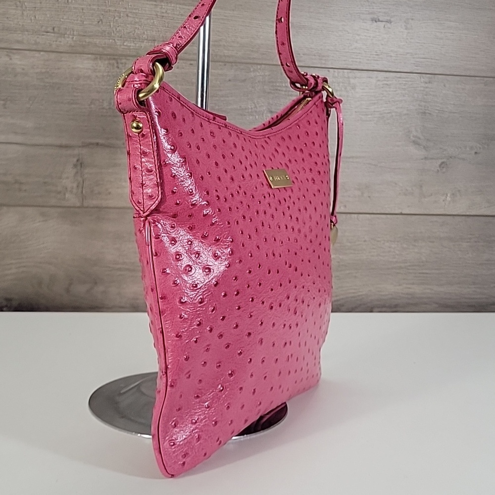 Brahmin Raspberry Mason Ostrich Embossed Leather Crossbody Bag New - Picture 3 of 16